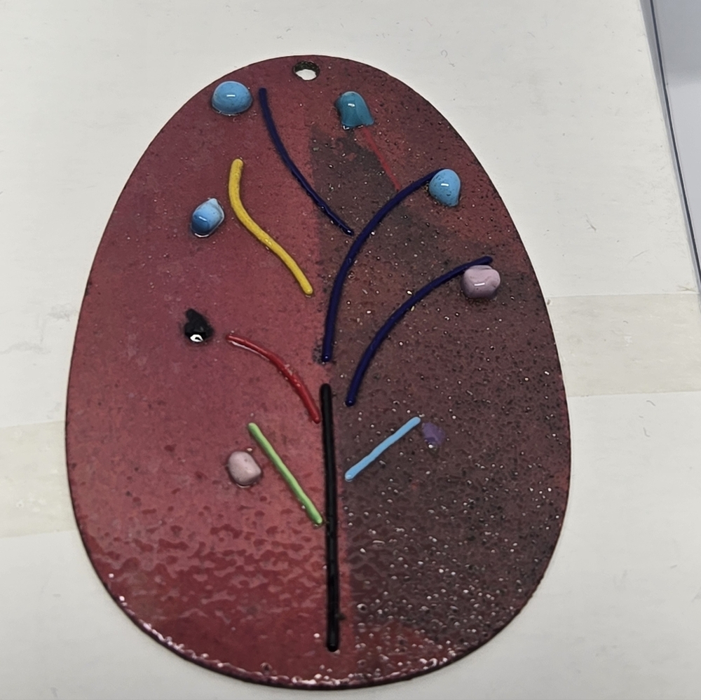 Hand Painted Enamel on Copper Oval Pendant